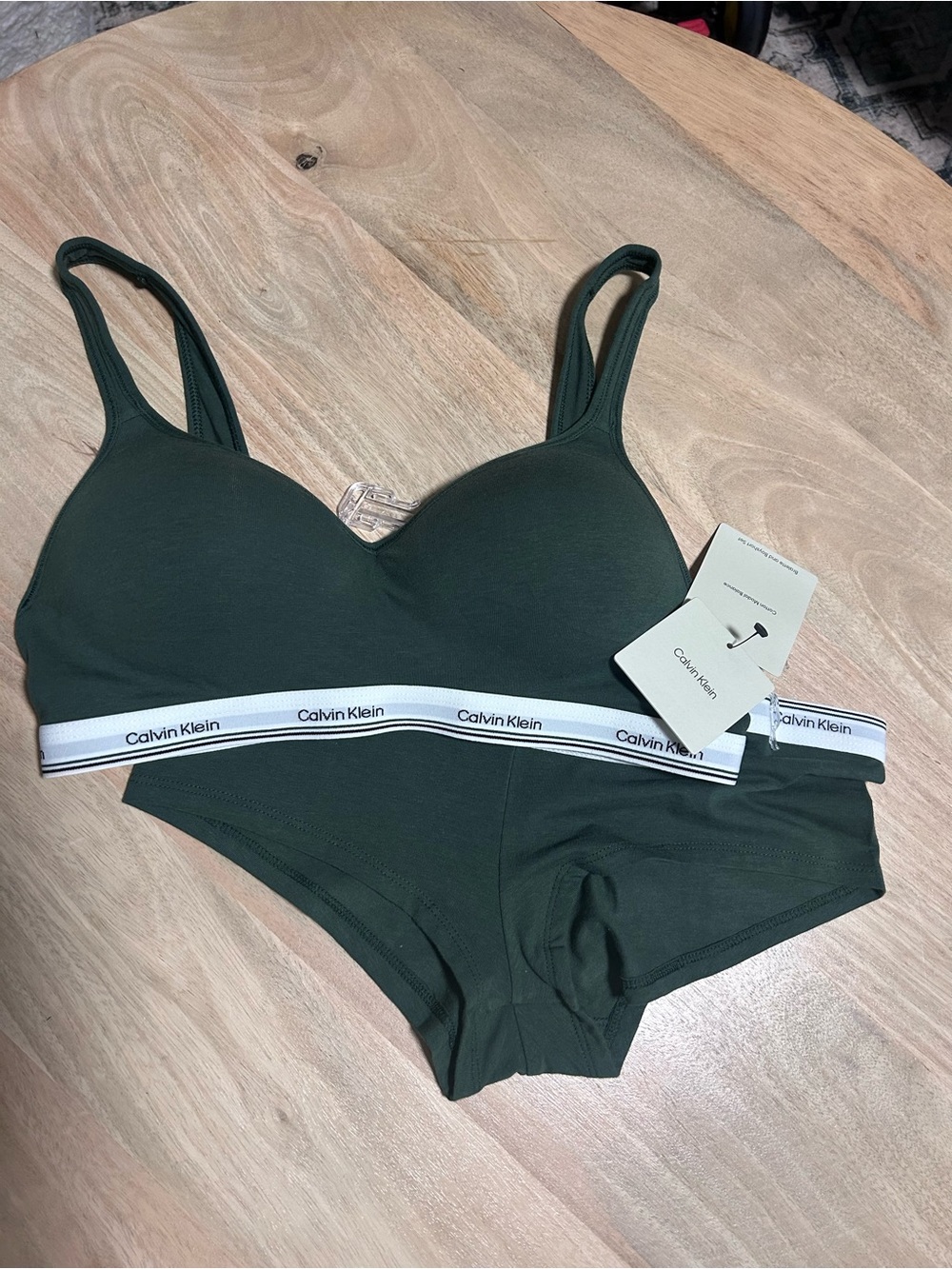 Calvin Klein Forest Green Logo Band Bralette & Hipster Set